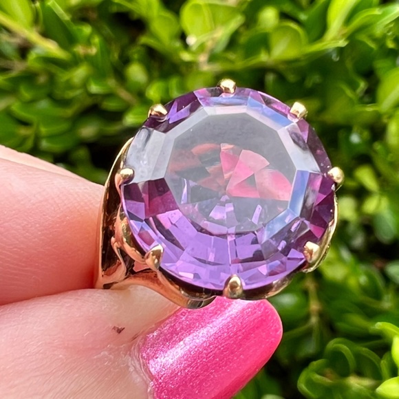 VINTAGE KIMBERLY 10K GOLD SYNTHETIC ALEXANDRITE COLOR CHANG PURPLE SAPPHIRE RING - Picture 7 of 16